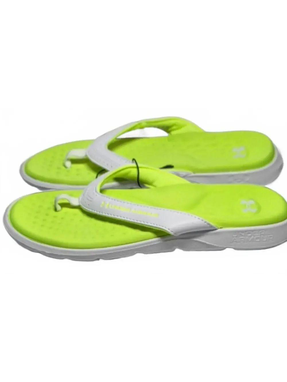 Under Armour Neon Green and White Flip Flop Sandals - Size 7